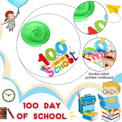 Miniatura 3 de 30 espirales colgantes de 100 días de escuela, coloridos remolinos de papel de aluminio para decoración de techo para niños, jardín de infantes,