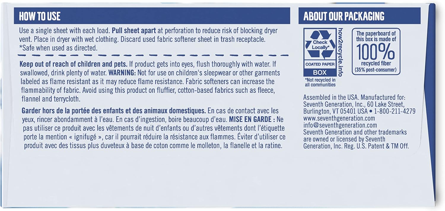 seventh generation dryer sheets fabric softener free & clear fragrance free 80 sheets (pack of 4) 80 count (pack of 4) free and clear