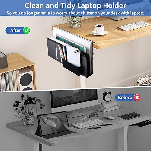 Miniatura 4 de Almacenamiento lateral de escritorio, soporte para laptop debajo del escritorio, almacenamiento de escritorio colgante de acero de 2 niveles,