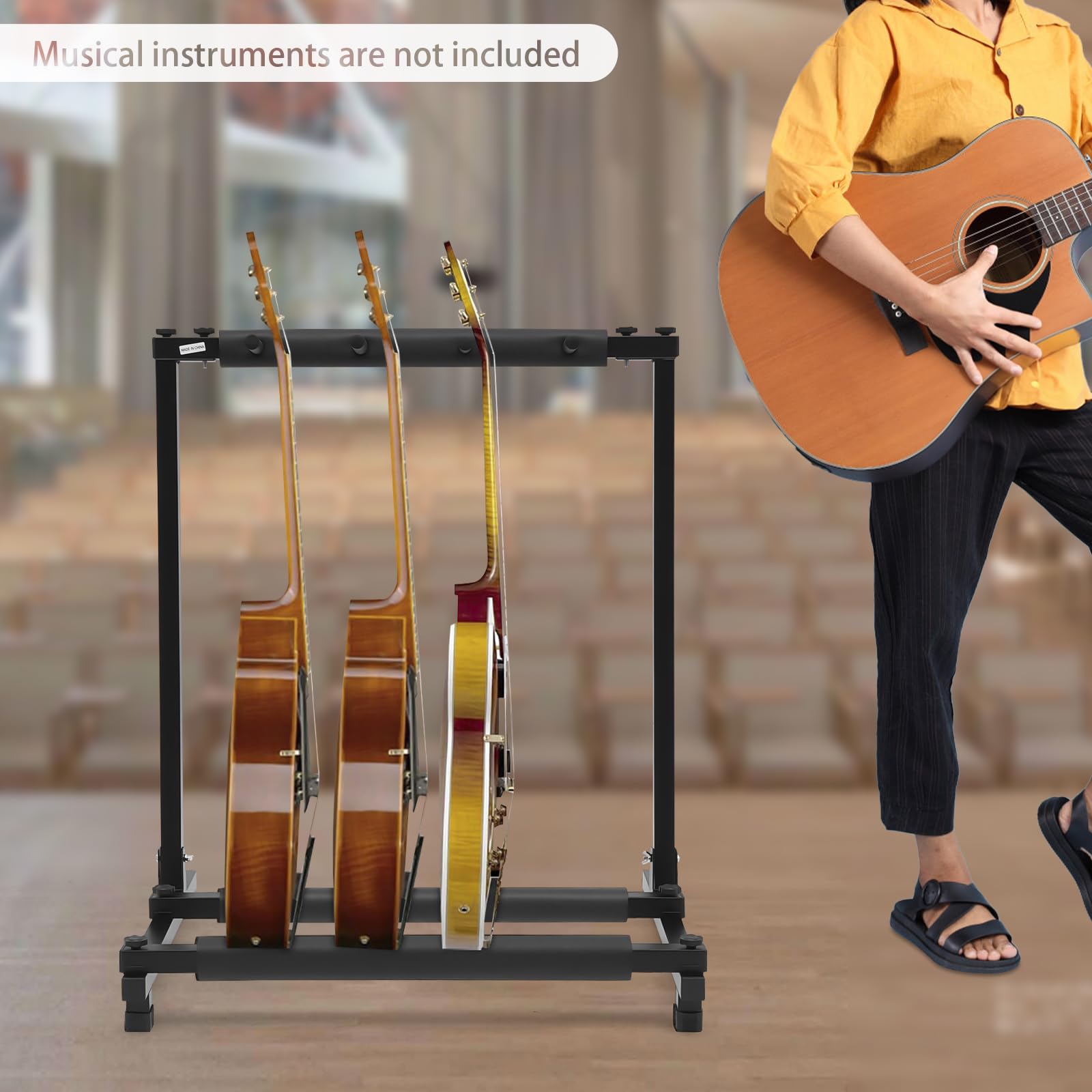 Soporte para 3 guitarras, plegable, hierro estable, color negro