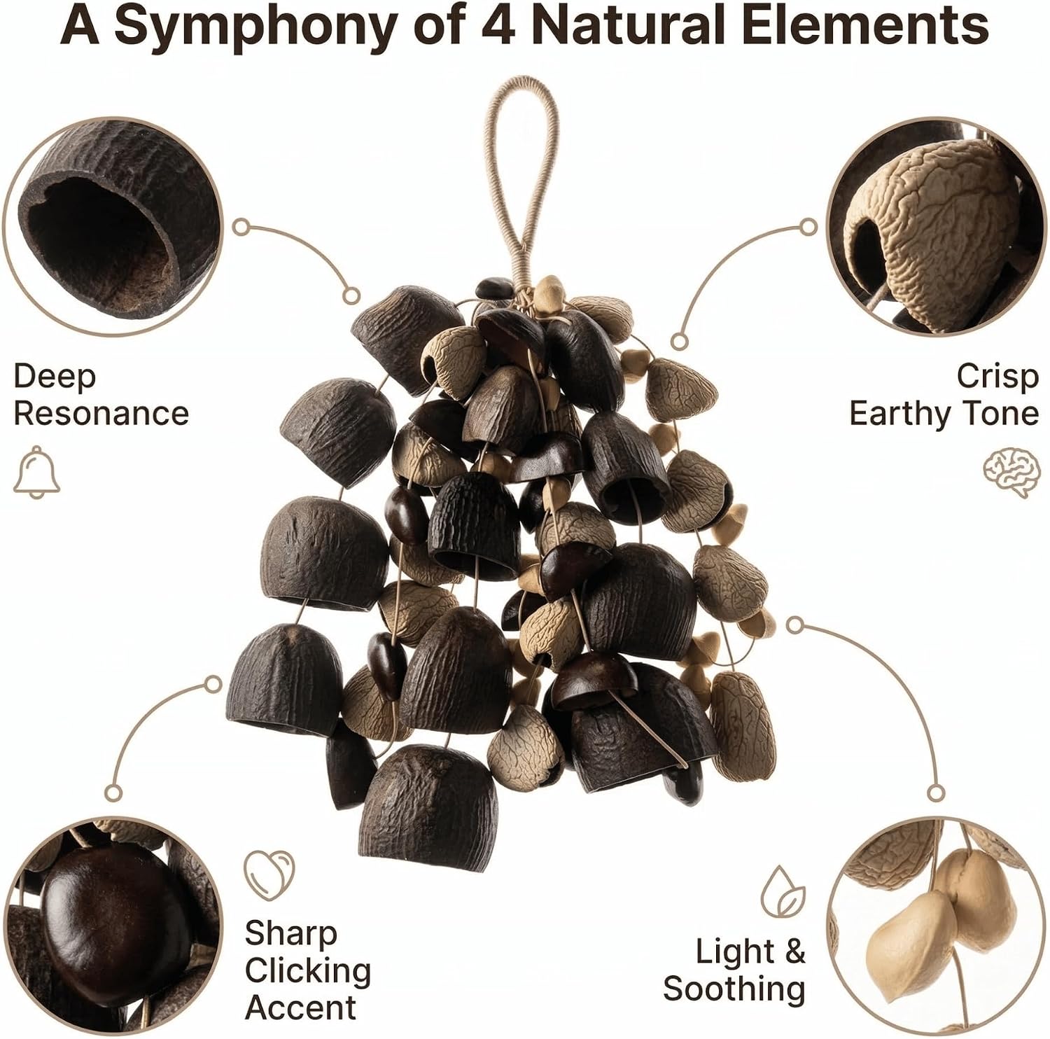Handmade Mixed Nut Shell Rattle – 4-in-1 Natural Seed Chime Sound Healing Instrument, Hand Percussion Shaker for ASMR, Deep Sleep, Yoga Meditation & Spiritual Gifts