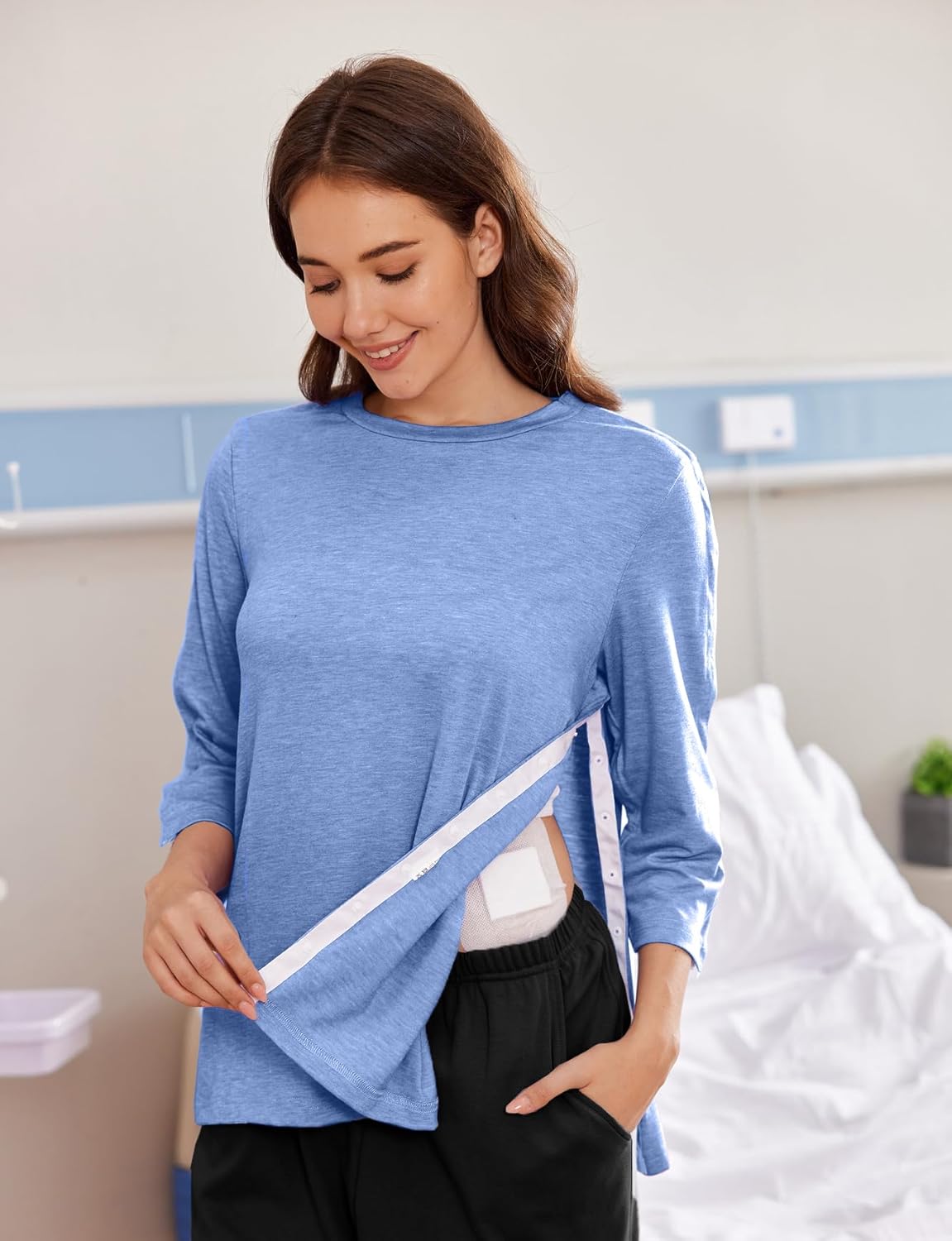 Deyeek Post Shoulder Surgery Shirts for Women Tear Away 3/4 Tops After Rotator Cuff Shirts Chemo Port Adaptive Clothing - Image 5