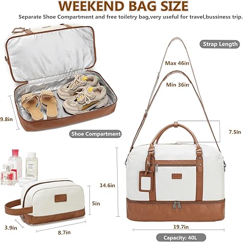 Miniatura 4 de Wogarl Weekender Bags for Women Large Canvas Overnight Bag Travel Duffel Bags Carry on Shoulder Weekend Bag Tote with Shoe Compartment for Travel