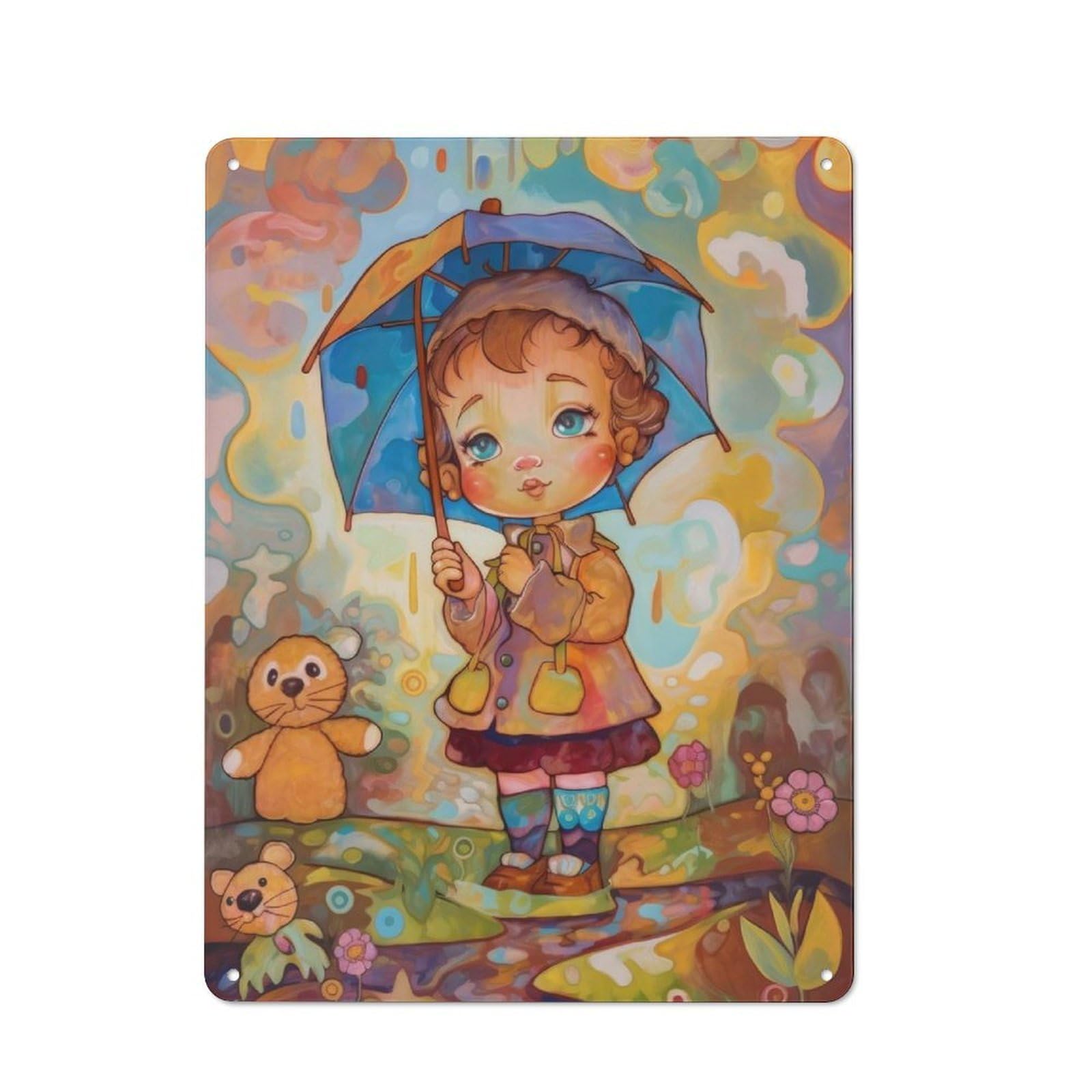 Junmoney Oil Painting Kid Umbrella Industrial Retro Metal Sign 40X30cm, Shed Wall Plaque For Garage, Workshop, Shed Or Utility Room
