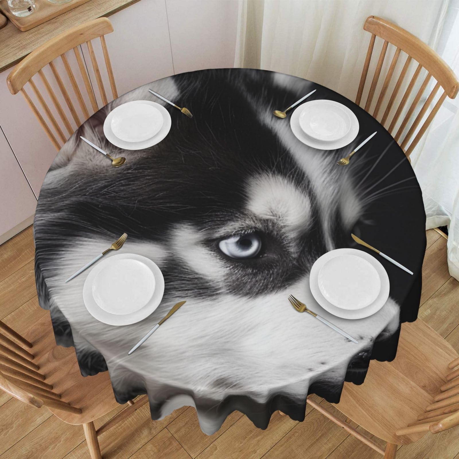 Nappe ronde husky 152 cm en polyester lavable avec dentelle