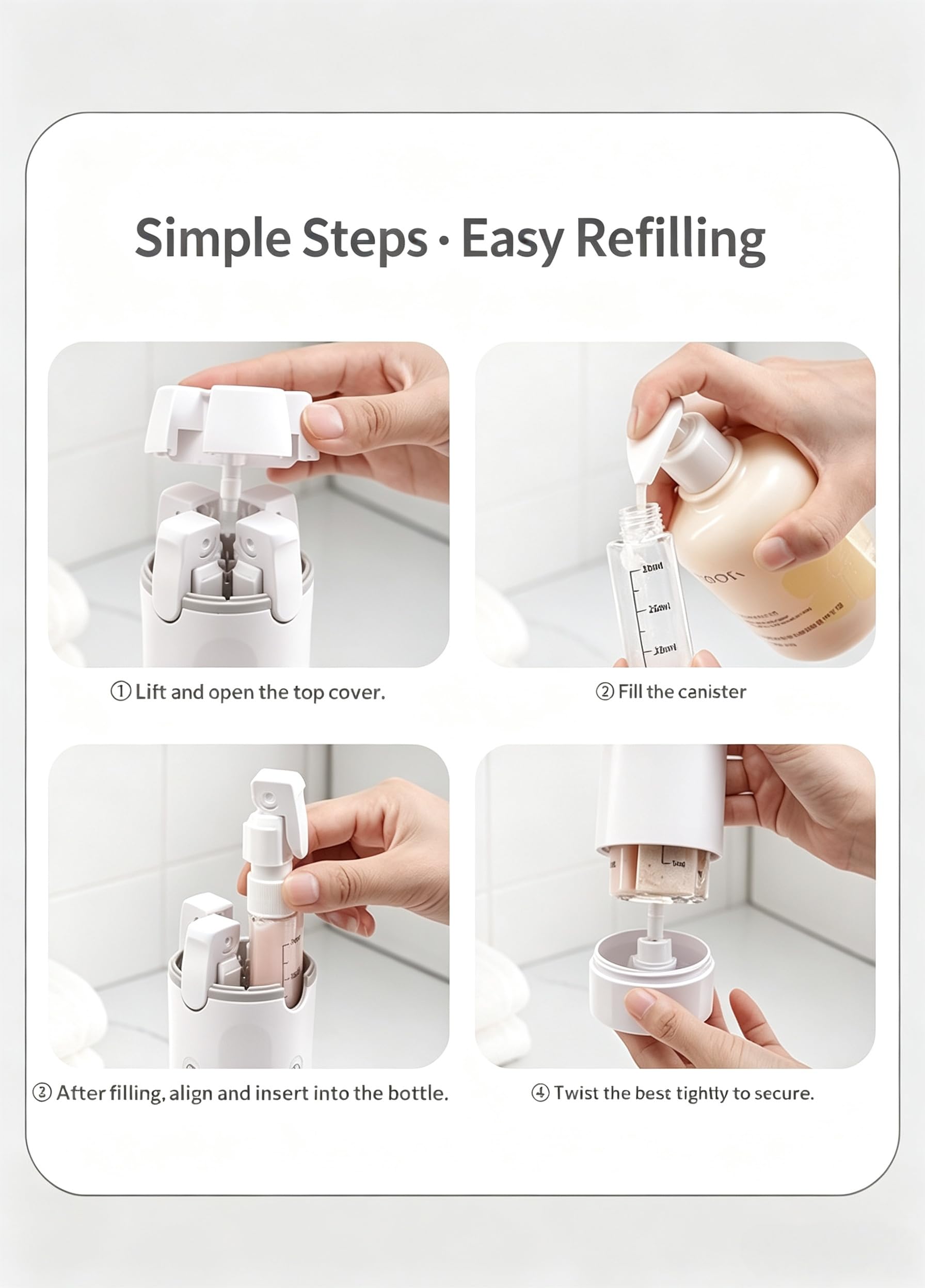 Set di bottiglie da viaggio ricaricabili 4 in 1, dispenser per WC a prova di perdite, 4 flaconi spray da 30 ml, dimensioni da viaggio, per shampoo, lozione per la cura della pelle, approvati in aereo