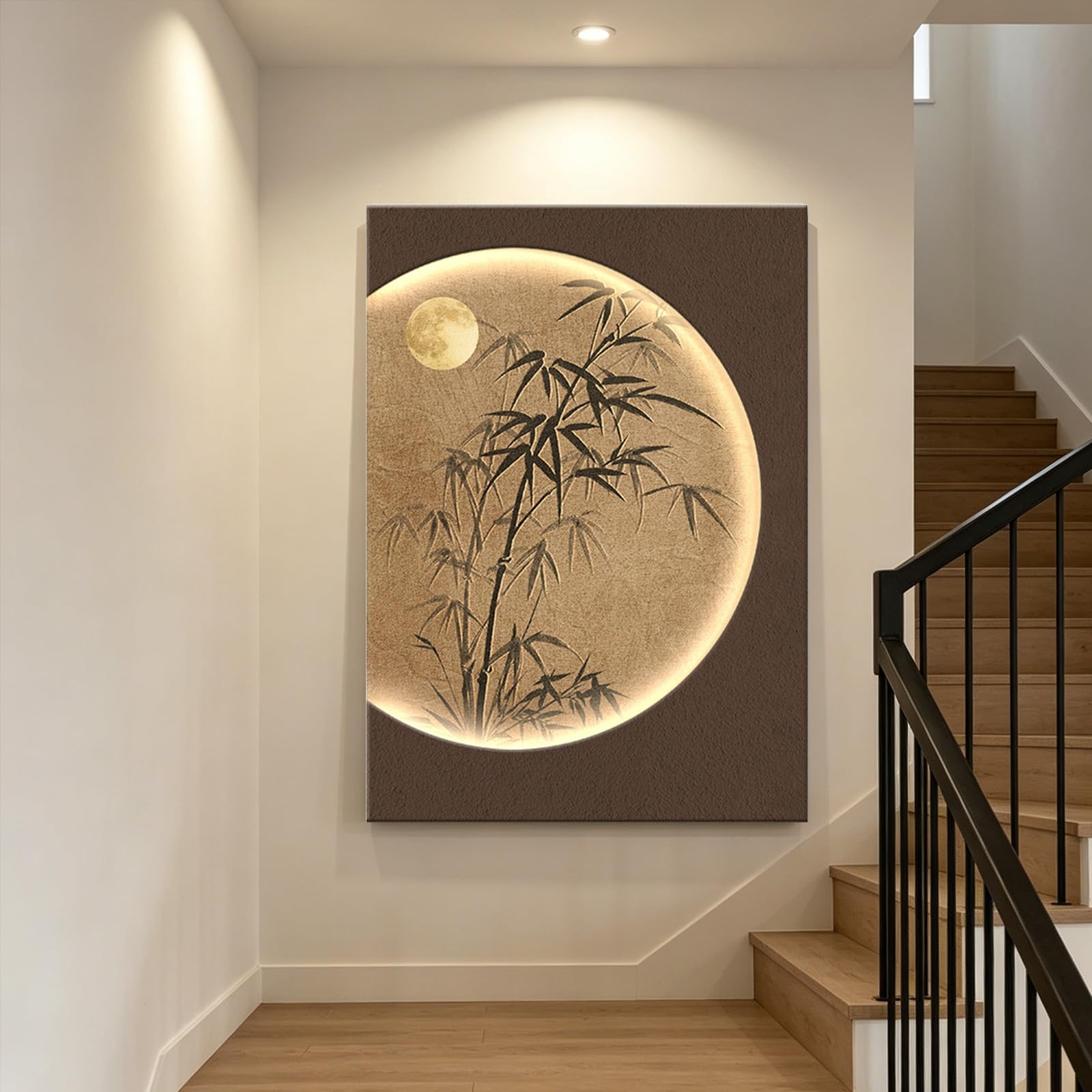 SYXHJTFZ Modern 3D LED Sandstone bamboo Wall Art Decor, Zen Artwork Borderless with LED Lighted for Living Room Hallway Dining Room Bedroom Office Aesthetic(B,100 * 150cm/39.4 * 59.1in)