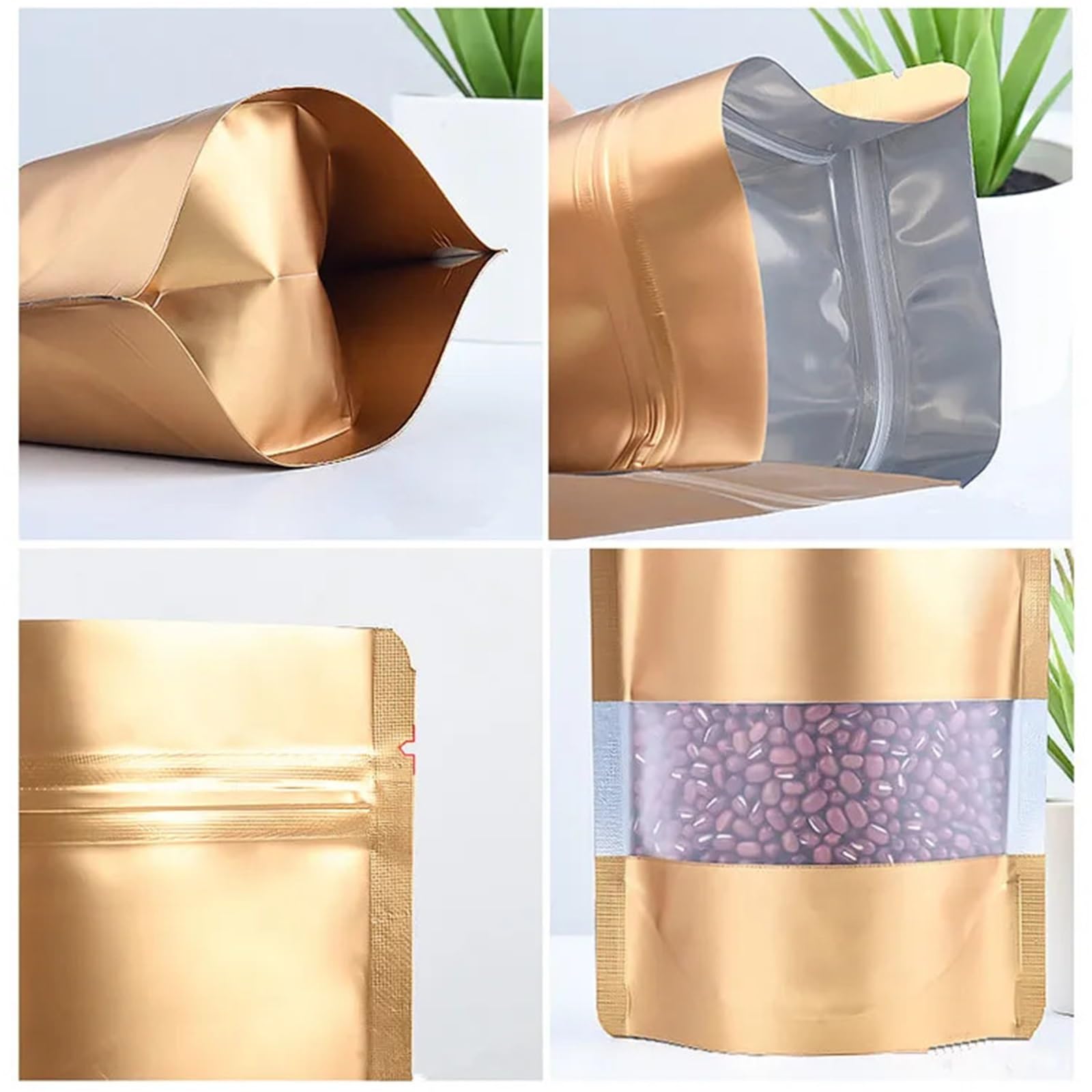 bolsas para chuches 100PCS Stand Up Matte Aluminum Foil Window Ziplock Bag Resealable Snack Beads Cereals Spice Sugar Candy Tea Storage Pouches(Matte purple,16x24x4cm)