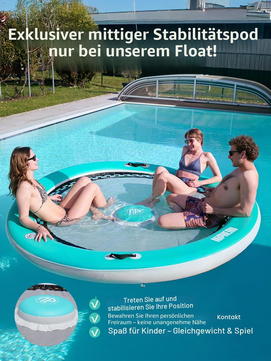 Niphean Aufblasbare Wasserhängematte, 8FT Schwimminsel mit aufblasbarem Unterstützungs-Pod für Erwachsene & Kinder, Schwerbelastbares Rundes Schwimmendes Dock für See, Fluss und Sonnenschwimmbecken