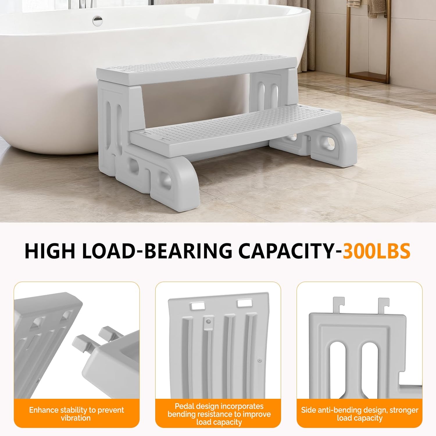 VINGLI Hot Tub Steps – Sturdy 2-Step Spa Ladder with Non-Slip Treads, Universal Multi-Purpose Stairs for Indoor/Outdoor Use(Grey)