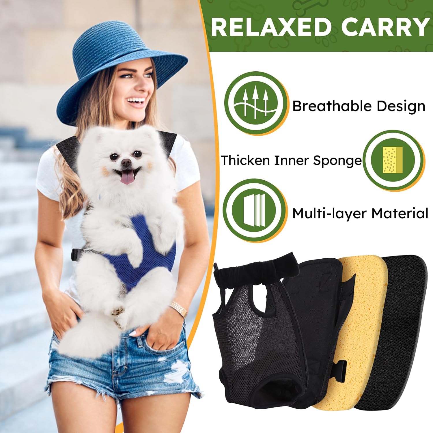 Pet Carrier Backpack, Hands-Free Adjustable Dog Front Carrier Legs Out & Easy-Fit Dog Backpack Carrier for Hiking Camping Traveling Cycling for Small Dogs and Rabbits (Medium, Blue)