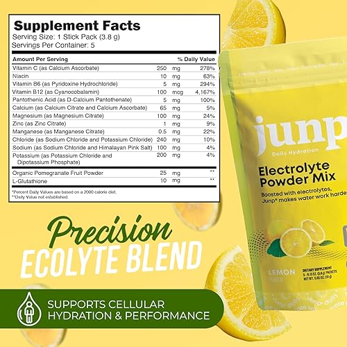Miniatura 49 de JUNP Paquetes de electrolitos en polvo sin azúcar para agua, paquetes de hidratación instantánea con sal y potasio, cero calorías, sin