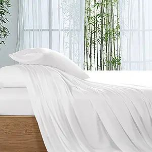 SONORO KATE 100% Viscose Derived from Bamboo_Sheets Queen Size, Ultra Breathable & Cooling Bed Sheets for Hot Sleepers, Hotel Luxury Silky Bedding Sheets, 16" Deep Pocket - 4PC (White,Queen)