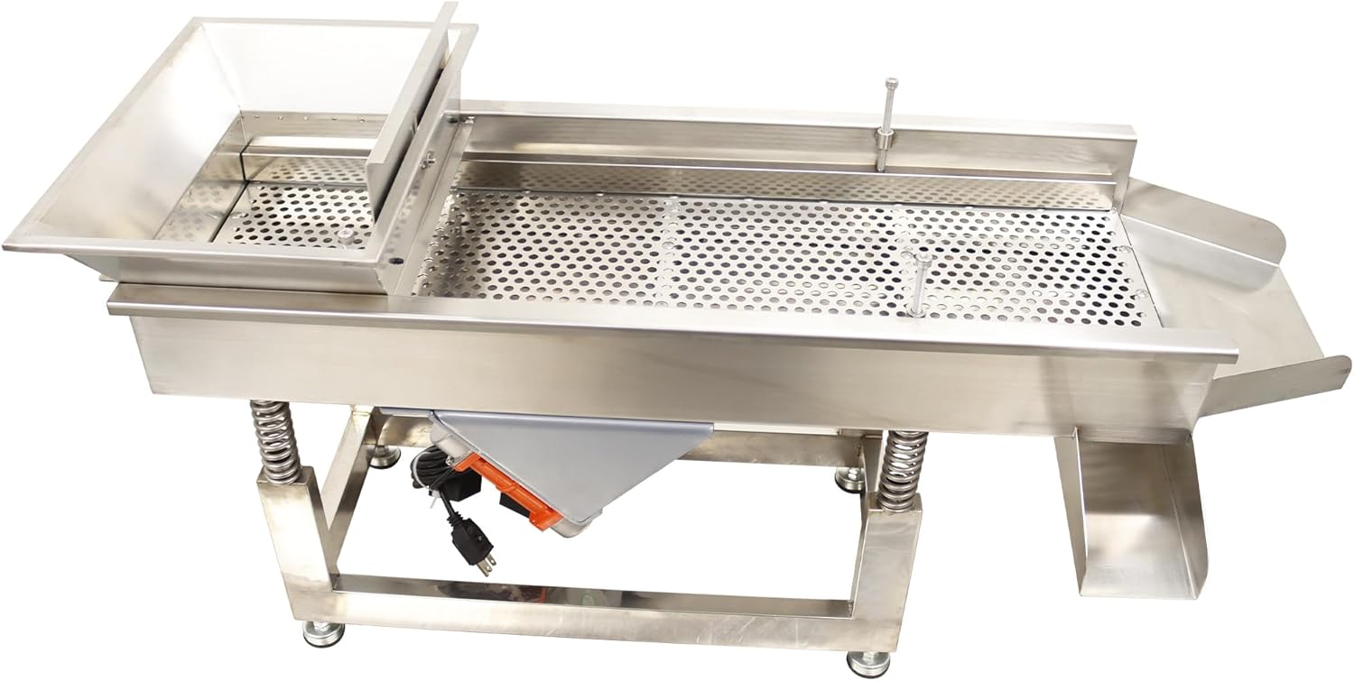 Straight Vibrating Sieve Shaker Linear Vibrating Sieve Machine Electric Linear Sifter 9mm ​Stainless Steel Screen Single Layer with Two 100W Motors, 110V (TB608 Series)