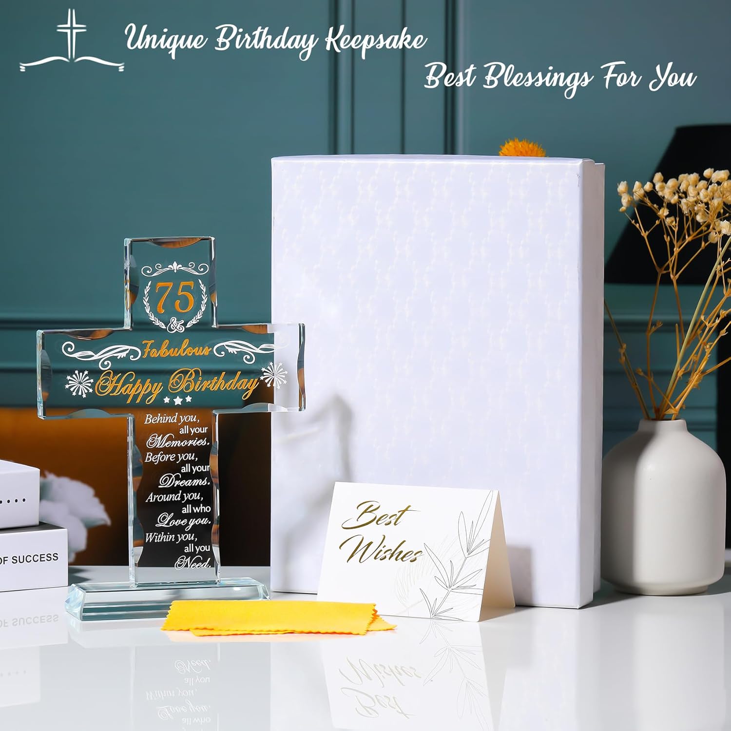 75th Birthday Religious Gifts for Women, Men, Friend, Mom & Dad - Glass Stand Cross 75 Year Old Birthday Blessing for Grandma, Grandpa, Turning 75 Keepsake Home Decor - Image 5