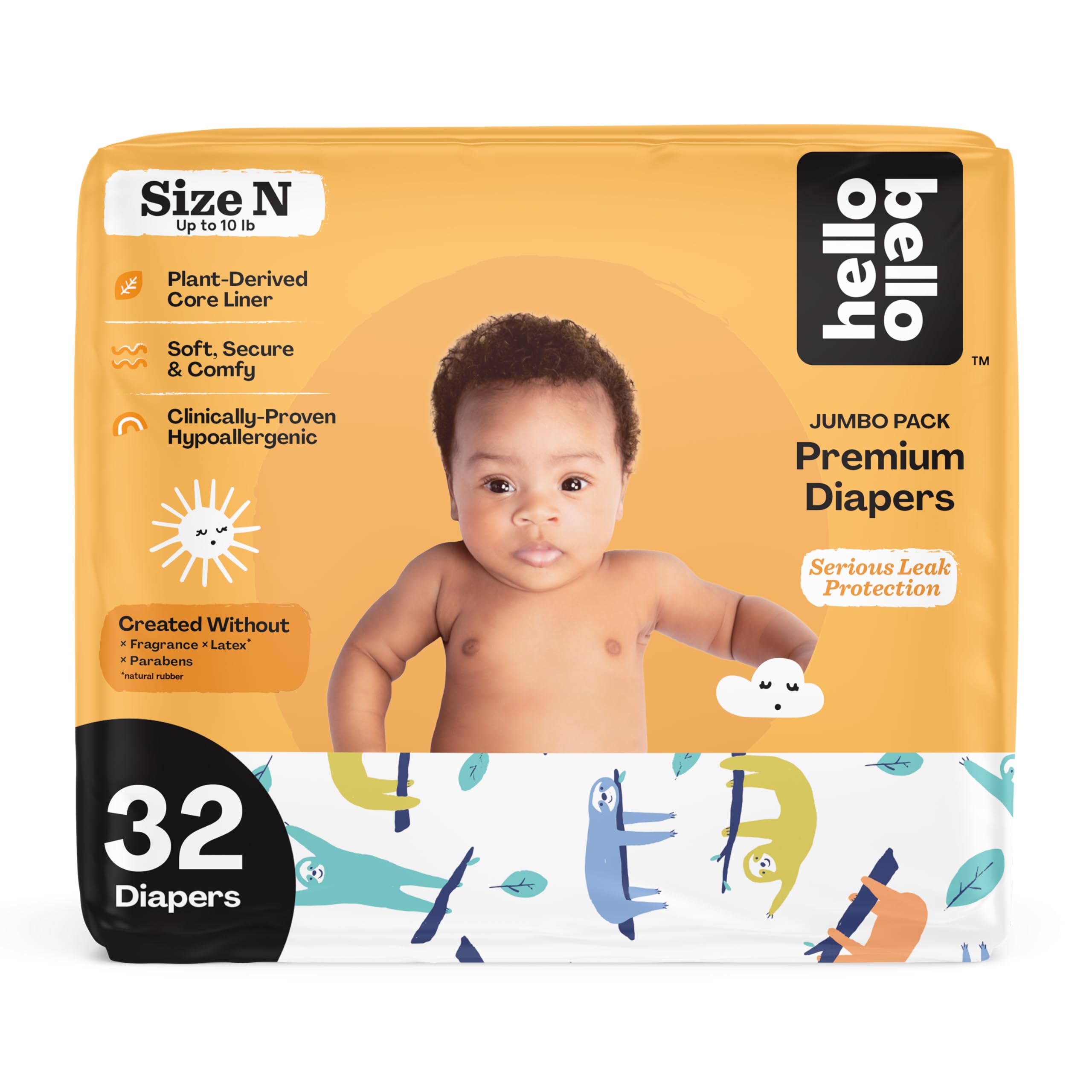 Premium Baby Diapers Size Newborn, 32 Count of Disposable, Extra-Absorbent, Hypoallergenic Baby Diapers with Snug and Comfort Fit, Sleepy Sloth