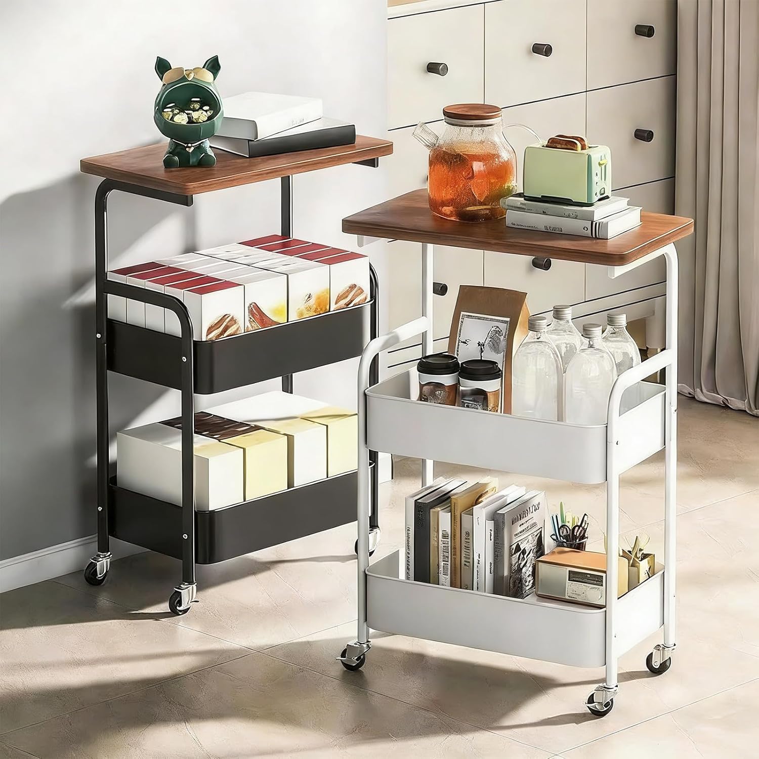 Multipurpose Mobile Storage Rack with 3 Shelves and 4 Perfect for Living Room Bedroom Dormitory or Workshop Space Saving Rolling Cart