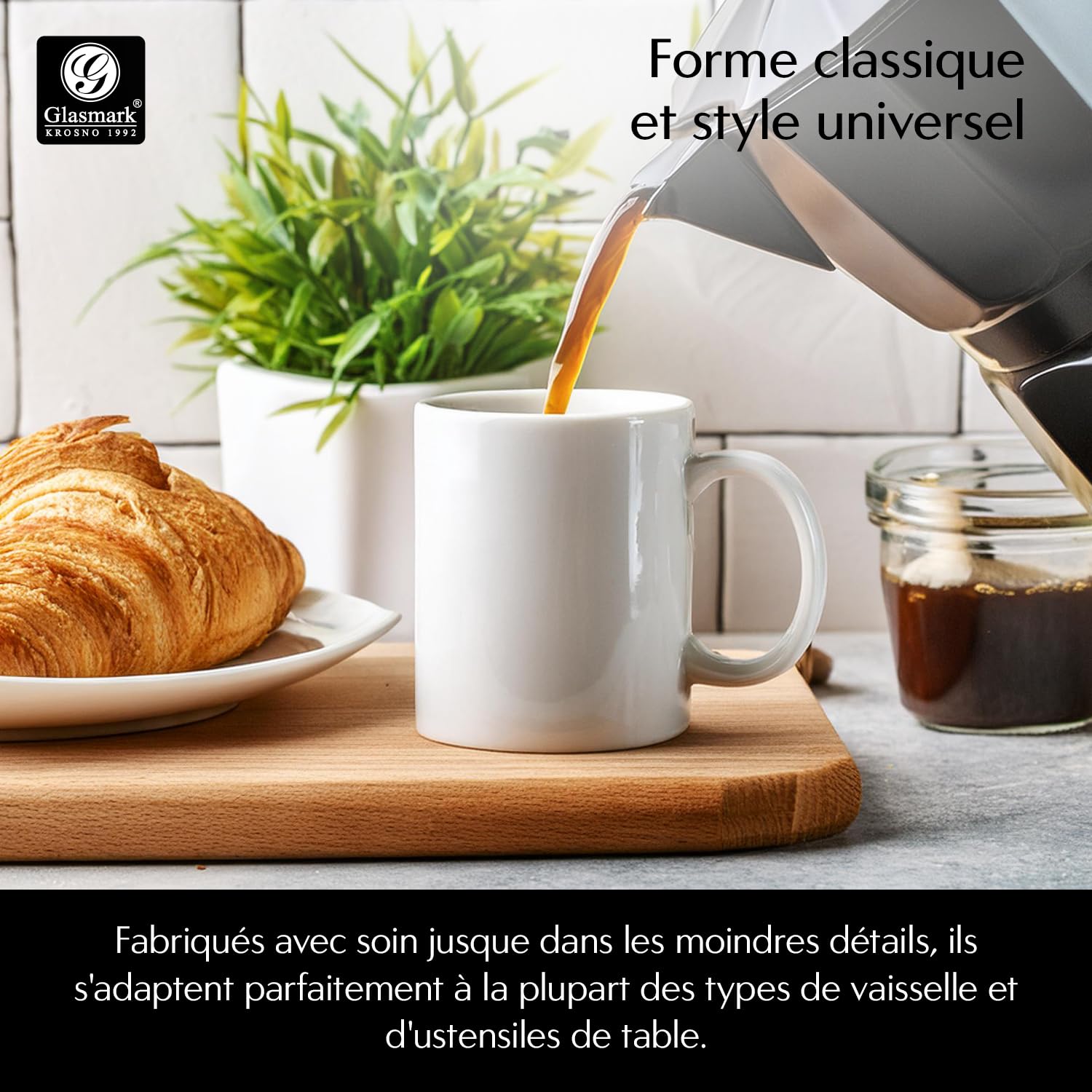 Set De 6 Tasses à Café Glasmark Krosno 300ml - Céramique Blanche Pologne