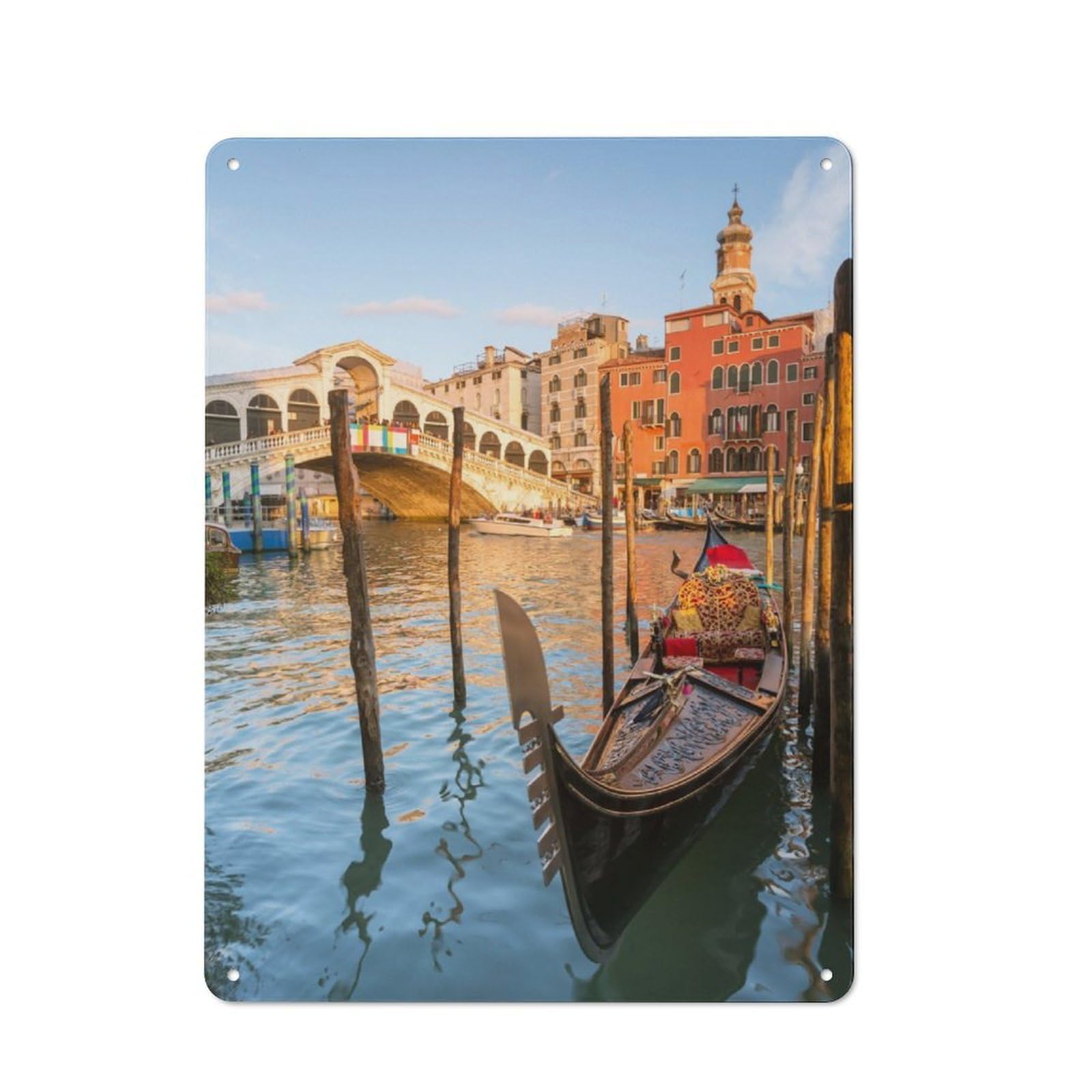 Junmoney Rialto Bridge And Gondola Vintage Metal Plaque 40X30cm For Dining Room Or Kitchen, For Home Decor Collectors Refreshing A Room In Autumn