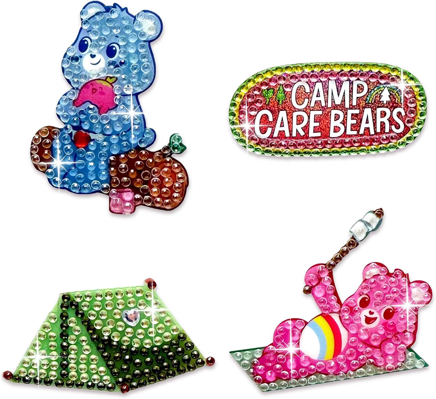 StickerBeans® Rhinestone Stickers – Camp Care Bears Sticker Pack, 2” x 2” Each, Unique Sparkly Cut-to-Shape for Collecting, Trading, Decorating Laptops, Phone Cases, Scrapbooks