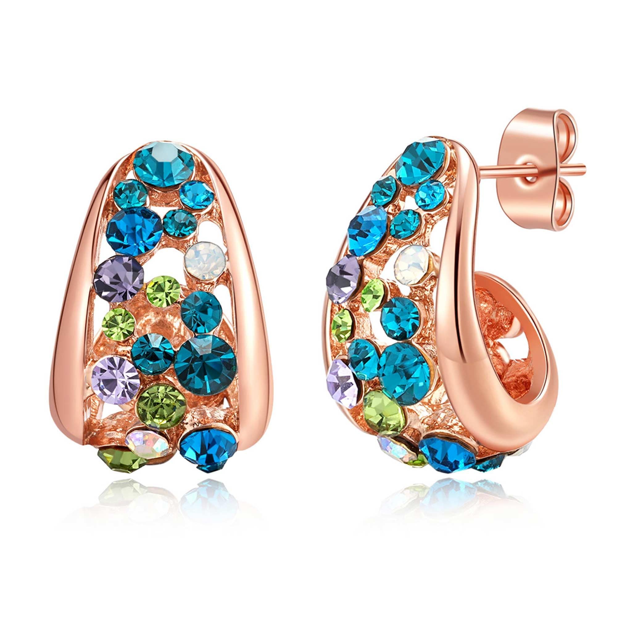 Fashion Multicolor Austrian Crystals 14K Gold Plated Chunky Stud Earrings for Women S925 Sterling Silver Post Hypoallergenic Jewelry Gifts