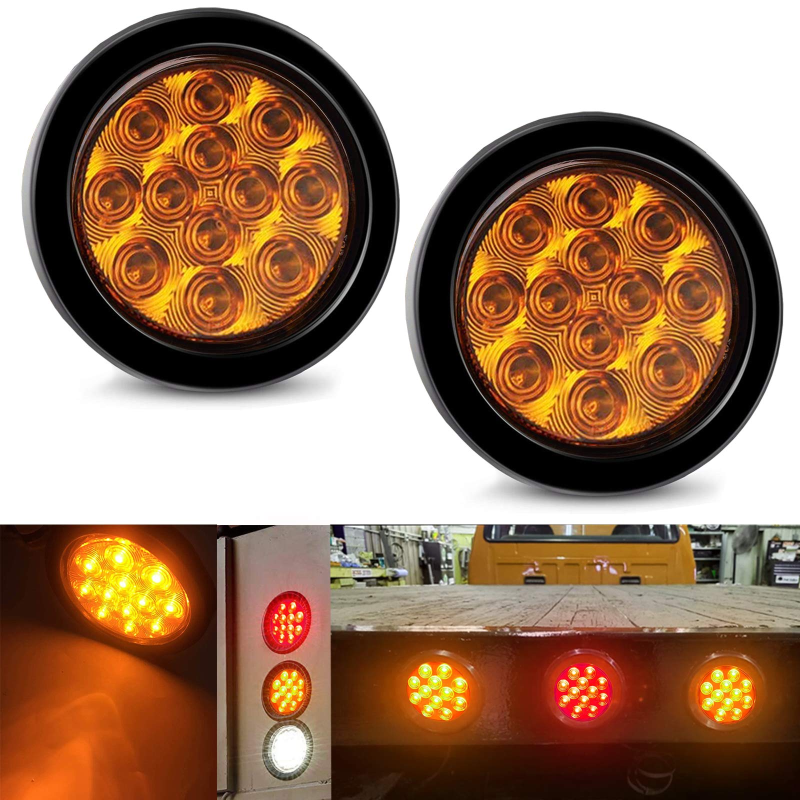 Buy 2pc 4 Inch Smoked Lens amber LED Round Side Marker 12 Diodes Brake