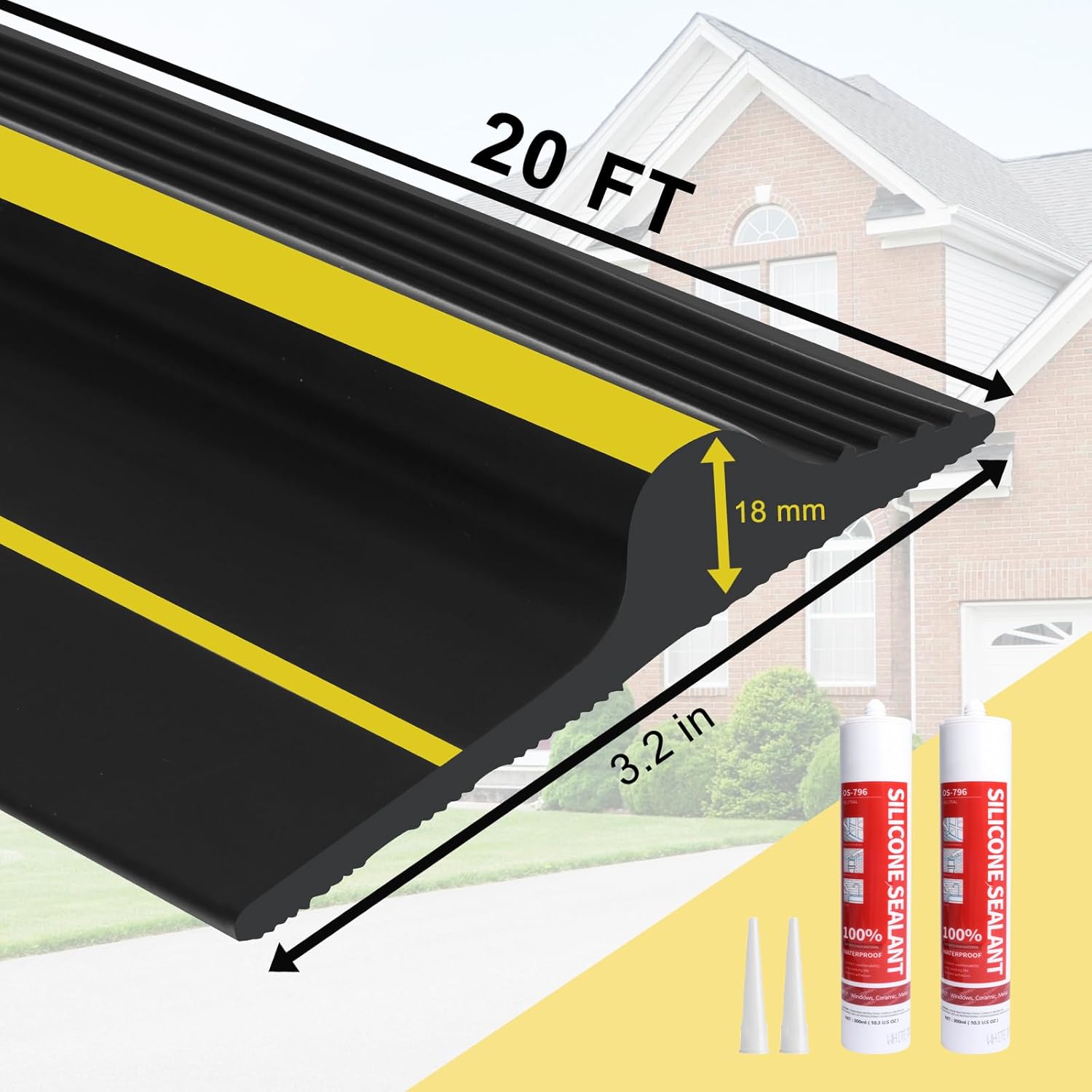 DGSL 20FT Universal Garage Door Bottom Threshold Seal Strip with 2 Adhesives, 2025 Upgrade 0.7'' in Height Weatherproof Rubber DIY Weather Stripping Replacement for Garage Door