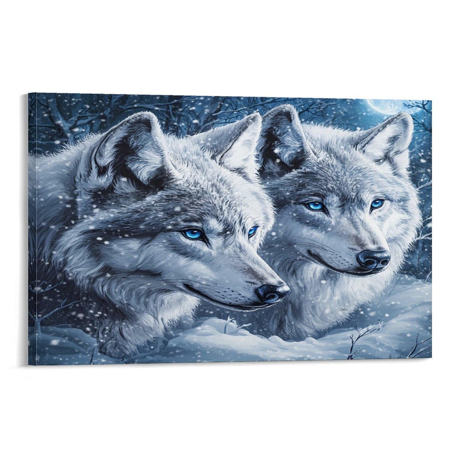 CPLVKWRQJ Snowy Wolf Pair Individual Pair White Wolves Snowy Winter Woodland Framed Canvas Art - Living Room Focal Point Fade Resistant Gallery Wall Decor 12x18inch(30x45cm)