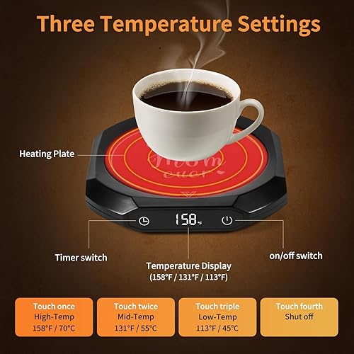 Miniatura 3 de Calentador de tazas de café, calentador eléctrico de tazas con 3 ajustes de temperatura, apagado automático y temporizador de 1 a 12 horas,
