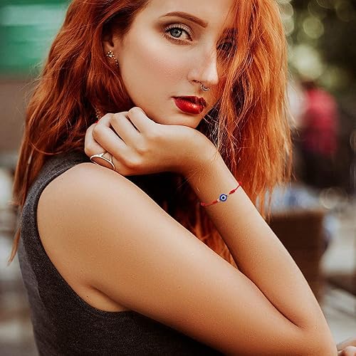 Miniatura 5 de Fesciory Pulseras contra el mal de ojo para mujer, 2 piezas de cuerda roja ajustable, 7 nudos trenzados de hilo de la suerte, pulseras de amuleto de