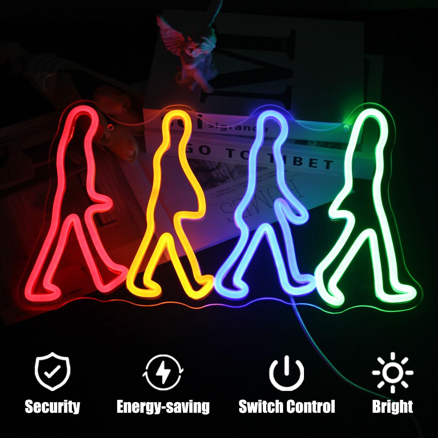 Rock Band Neon Sign Four People Walking Neon Lights for Bedroom Music LED Sign Abbey Road Wall Art Light Up Sign for Game Room Man Cave Decor Rock Music Fans Gifts - Image 3
