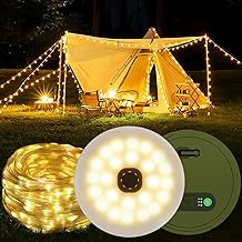 DSGKUU Camping Lichterkette Aufrollbar 10M, 4 in 1 Tragbare Wiederaufladbare Lichterkette Außen mit 8 Beleuchtungsmodi, Wasserdichte USB Campinglampe Taschenlampe für Zelt Wander Party