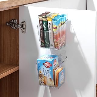 2 Pack Cabinet Door Organizer Adhesive, Clear Wall-Mounted Storage Bins(M) | Compact, Strong Adhesive Shelf, Versatile Pantry Kitchen Shower Bathroom Organizer and Storage Container, Holder, Wall Caddy