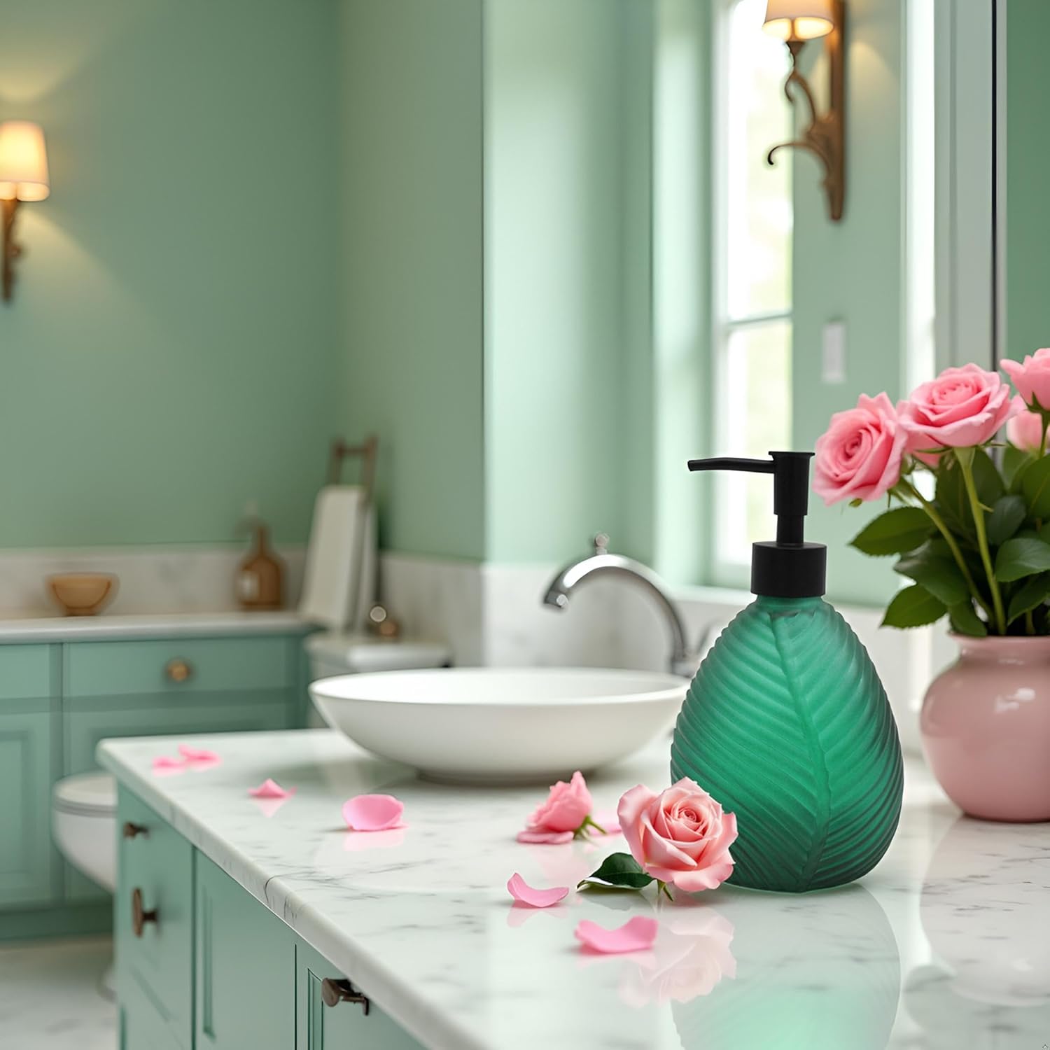 Glass Soap Dispenser for Kitchen, 500ML Hand Soap Dispensers Pump Bottles, Shower Liquid Soap Dispenser for Bathroom Hand Dish Shampoo and Conditioner Laundry Lotion Dispenser(Dark Green) - Image 9