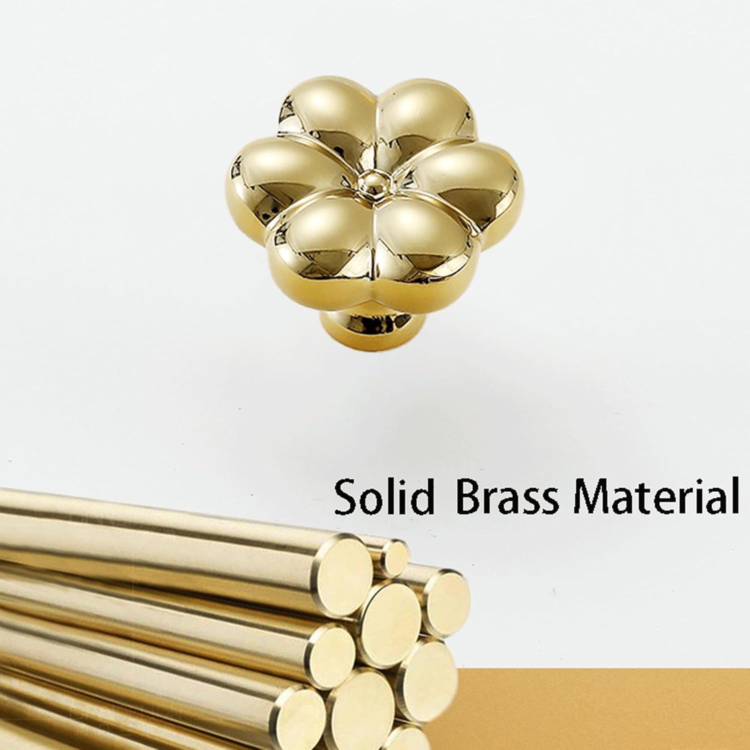 Unique Solid Brass Flower Cabinet Knobs Bright Gold Floral Shape Drawer Handles Single Hole Decorative Dresser Pulls Funky Furniture Hardware for Kitchen Bathroom Closet Cupboard Bedroom (4)
