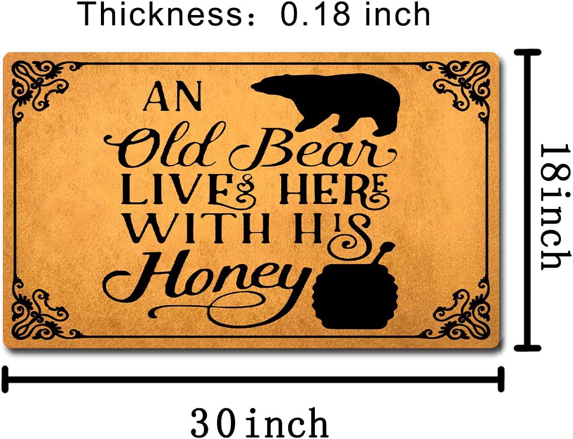 Funny Welcome Mats Anti-Slip Door Mats for Entrance Way Indoor Mat/Rubber Mat/Personality Rugs Kitchen Rugs and Mats 18"(W) x 30"(L) (an Old Bear Lives Here with His Honey)