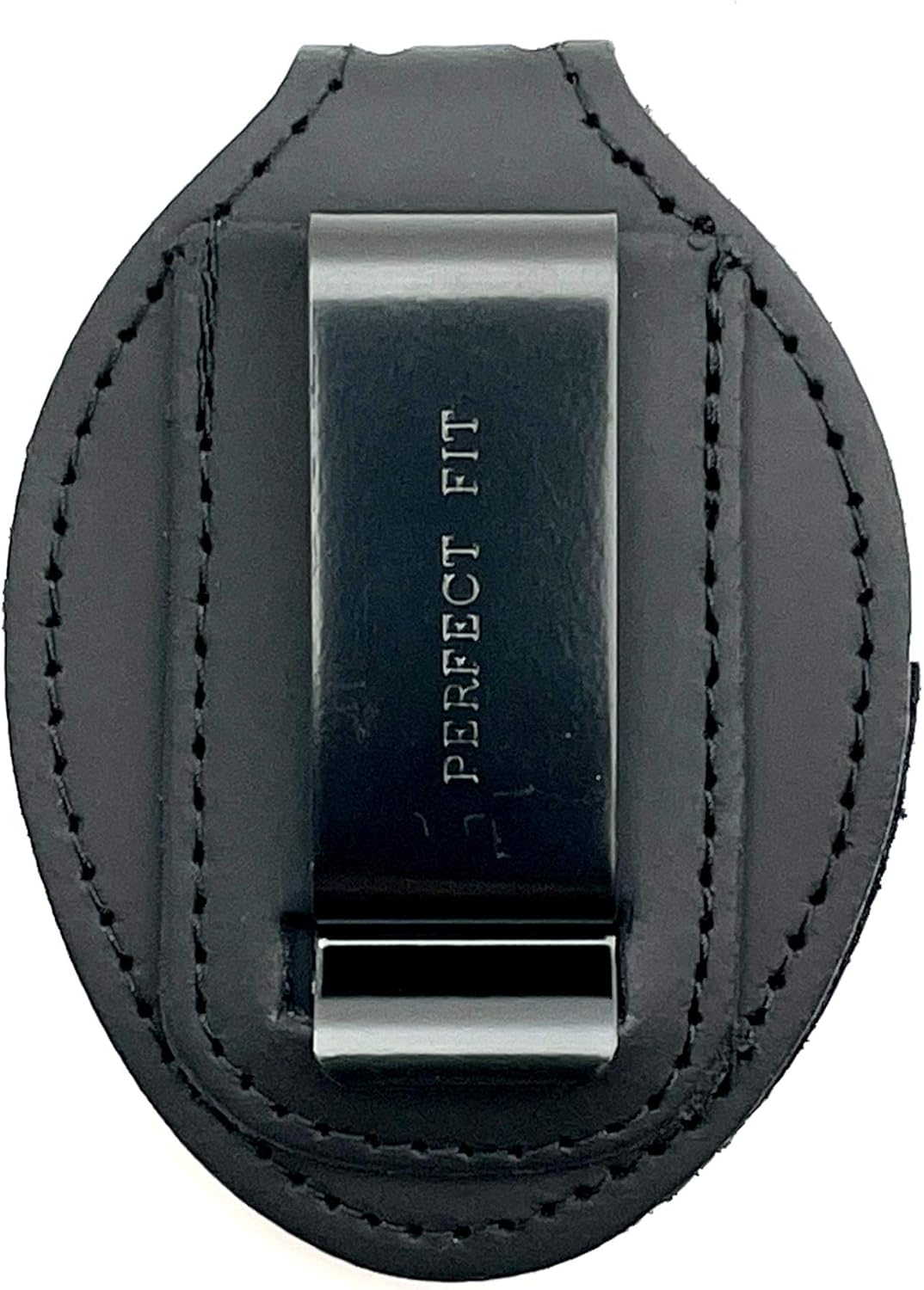 Perfect Fit Shield Wallets Michigan State Police MSP Clip On Belt Badge Holder with Neck Chain (Cutout PF-372) Black Leather