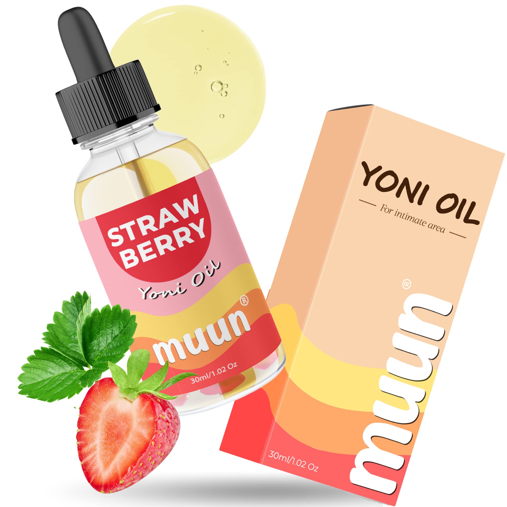 Muun Moisturizing Oil for Yoni - Ph Balance and Moisturizer and Soothes - Odor Eliminator Hygiene Intimate Deodorant for Women Herbal Blend Oil (Strawberry)