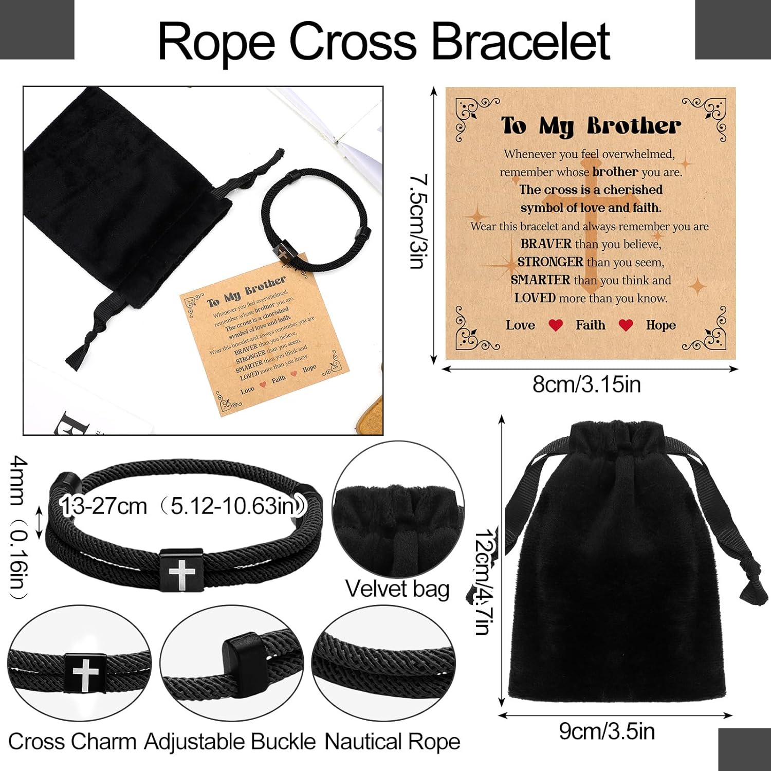 Tondiamo Cross Bracelet for Men Valentines Religious Christian Inspiration Gift for Easter Baptism Communion Birthday Favors - Image 2