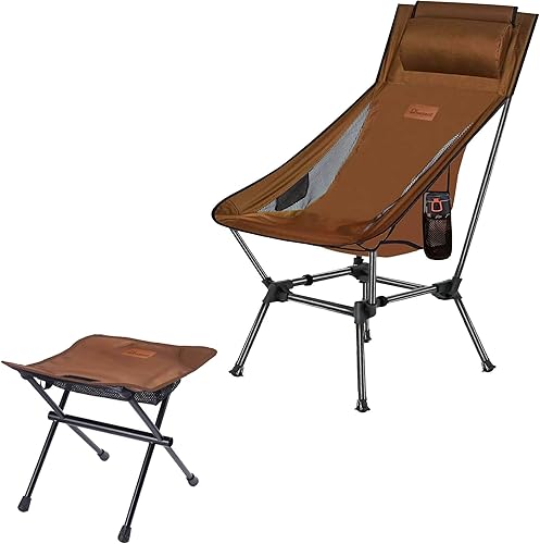 STMZ-BH2 - Silla de camping compacta de 2 vías, silla plegable portátil, silla de playa con bolsillo lateral, reposacabezas y reposapiés, silla de