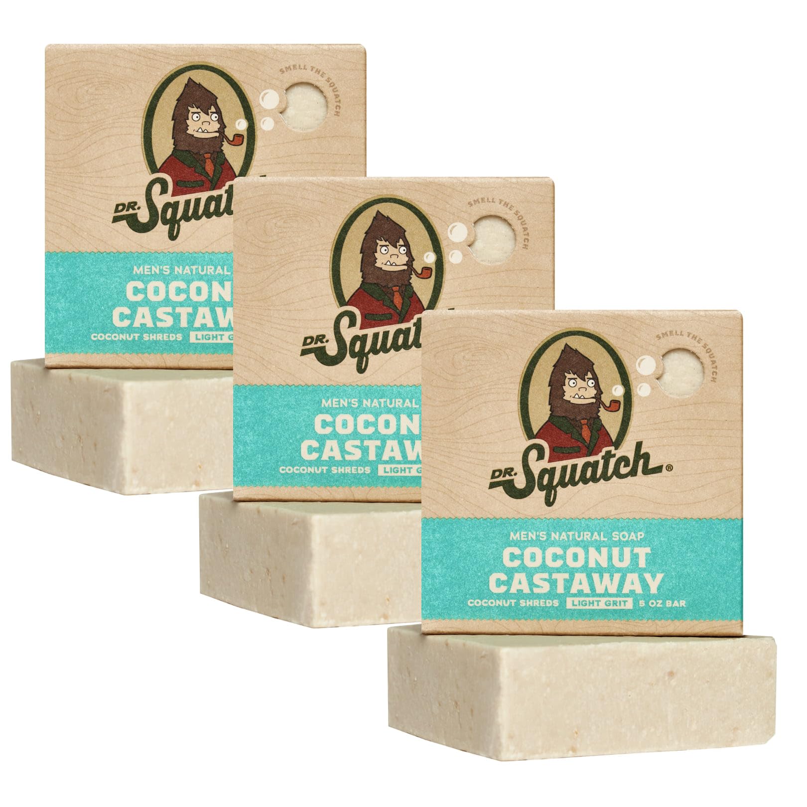 Dr. Squatch Natural Bar Soap for Men - Cold Process Soap with No Harmful Ingredients - Coconut Castaway (5 oz, 3-Pack)