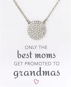 A+O Gift for Mom, Aunt, Grandma - CZ Pave Disc Necklace in Sterling Silver, Gold Vermeil, Rose Gold Vermeil