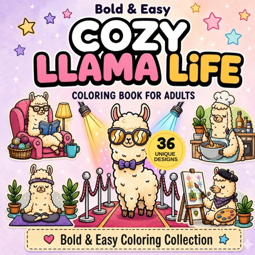 Cozy Llama Life: Bold & Easy Coloring Book for Adults and Beginners, Stress Relief and Relaxation Scenes (Bold & Easy Coloring Collection)