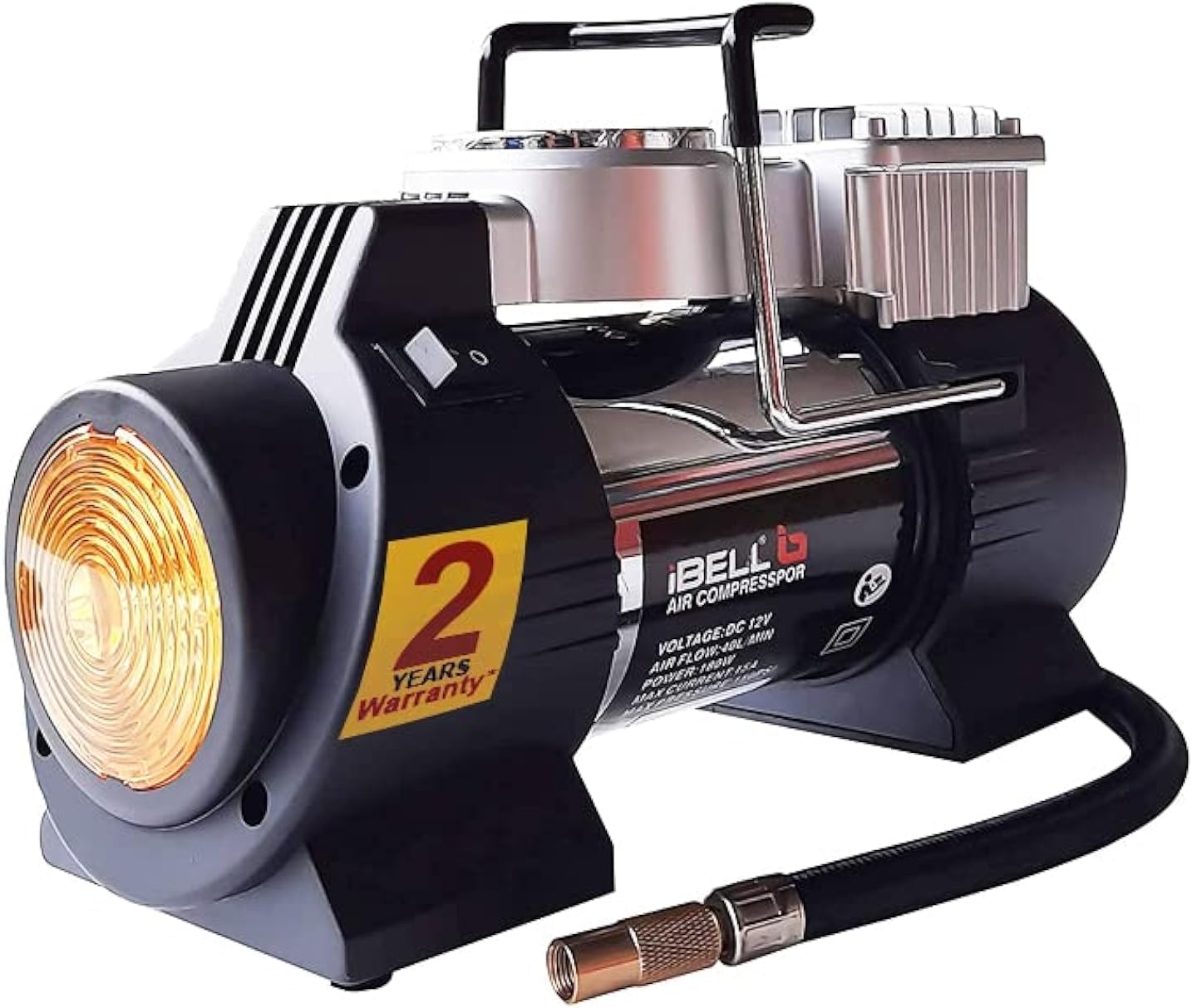 IBELL Tyre Inflator/Air Compressor CA12-95, 180W, Copper Armature, Metal Cylinder, 40L/min, 12V DC, 150 PSI (Analogue)