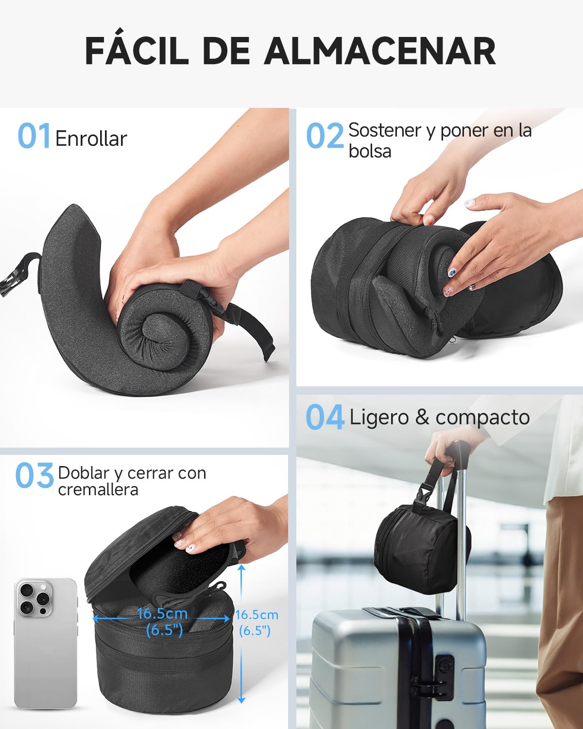 Umisleep Cojín Cervical de Viaje para Avión para Vuelos Largos, Almohada de Memory Foam con Máscara de Sueño 3D, Soporte 360° para Cabeza y Cuello, Evita Que la Cabeza se Incline en Avión, Negro