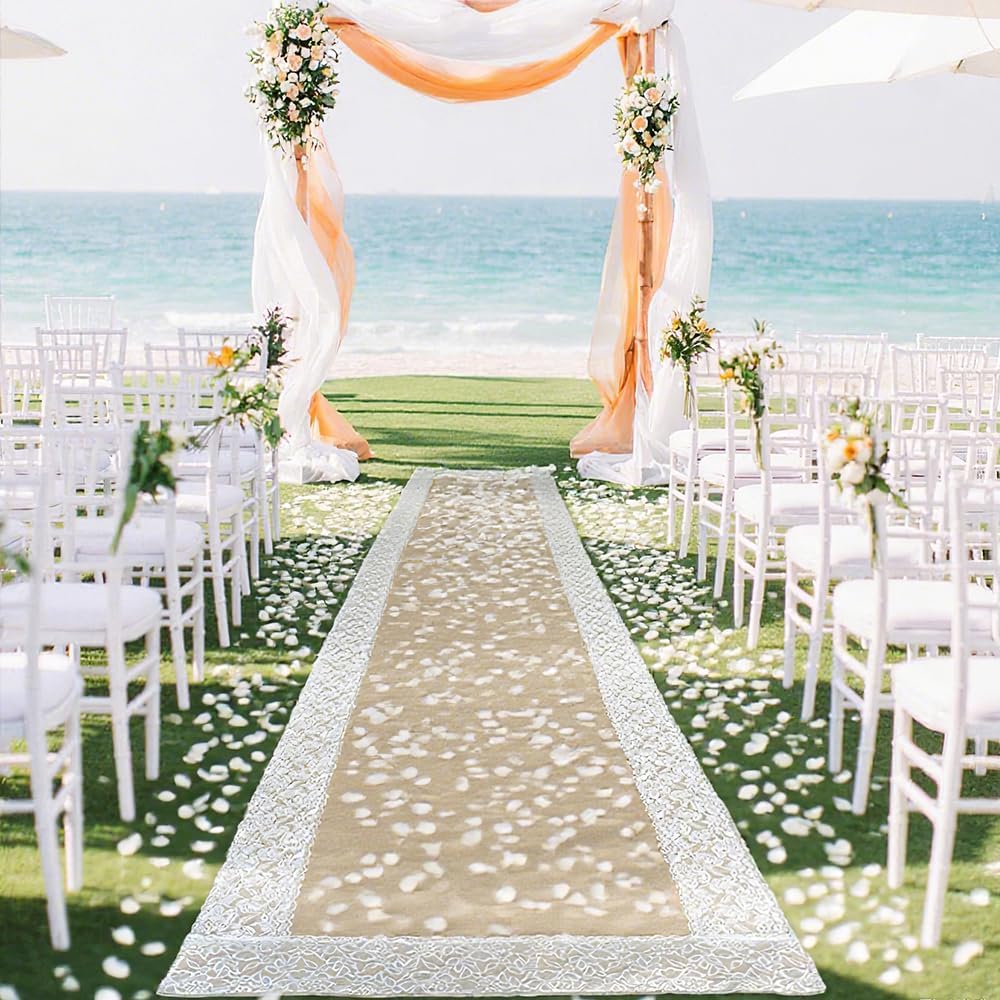 maytopia Natural Burlap Aisle Runner for Wedding Ceremony, 3ft x 20 ft Wedding Aisle Runner with Lace, Jute Rustic Burlap Aisle Runners for Indoor Outdoor Wedding Decor