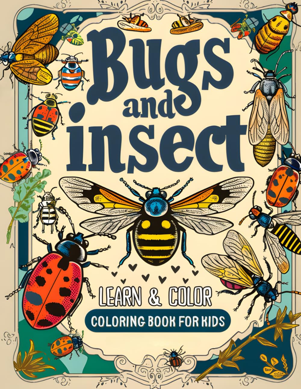 Bugs and Insects Coloring Book for Kids 8-12 years : Learn Amazing fact and color 40 unique Species Bugs and Insects like Ladybug Butterfly Bee Ant Grasshopper