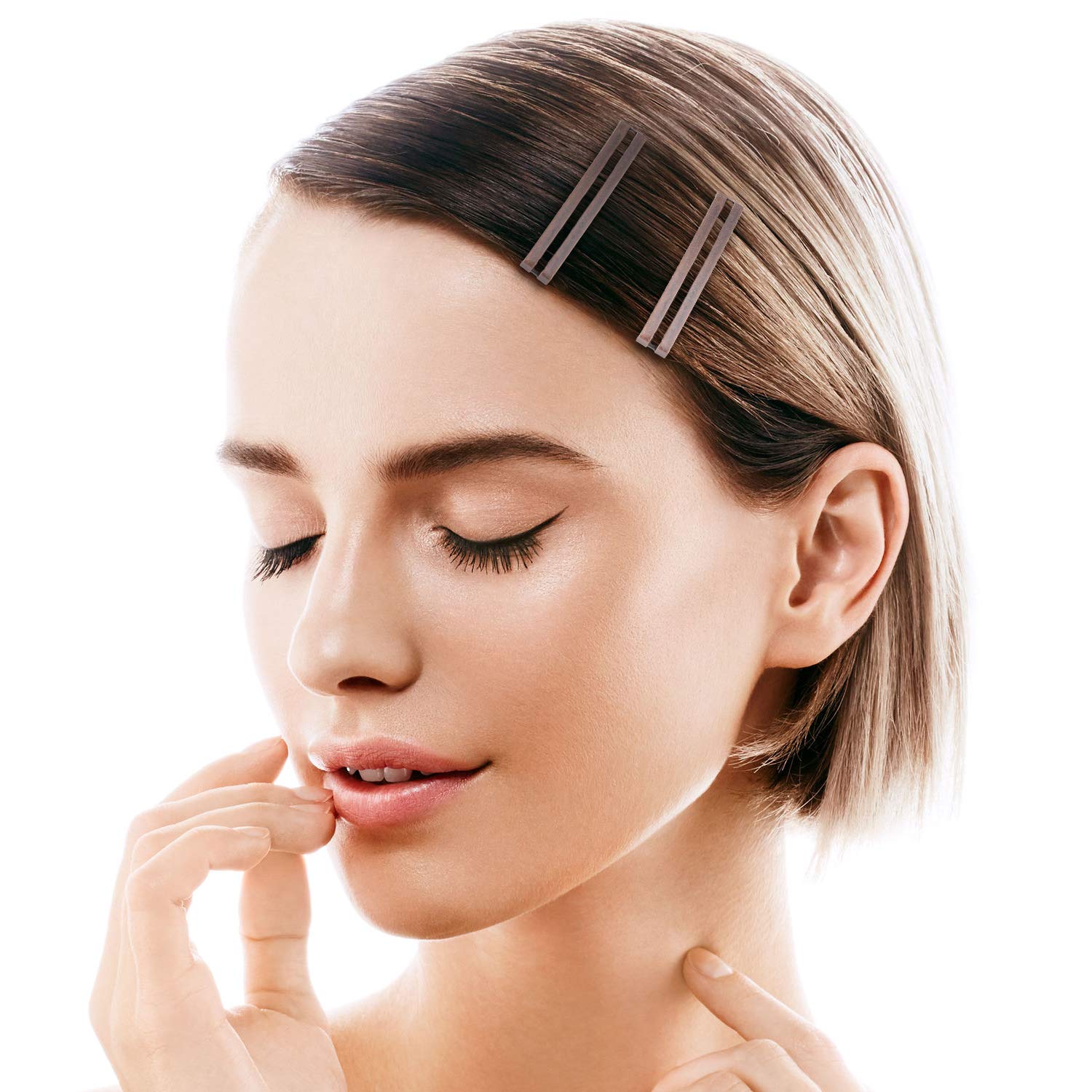 48 pinzas de metal antideslizantes para el cabello, horquilla de centro abierto, pasadores de metal de 2.36 x 0.39 pulgadas, horquilla de botón a presión para mujer, dorado, plateado, negro y café 5