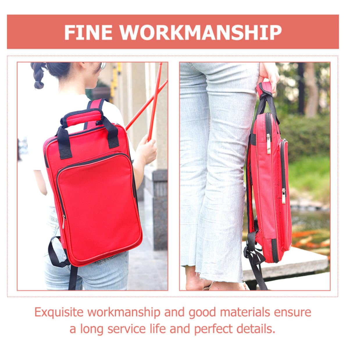 Bolsa para Salas de Transportar de y para Presentaciones de Práctica Fácil Roja Algodón Oxford Baquetas Batería