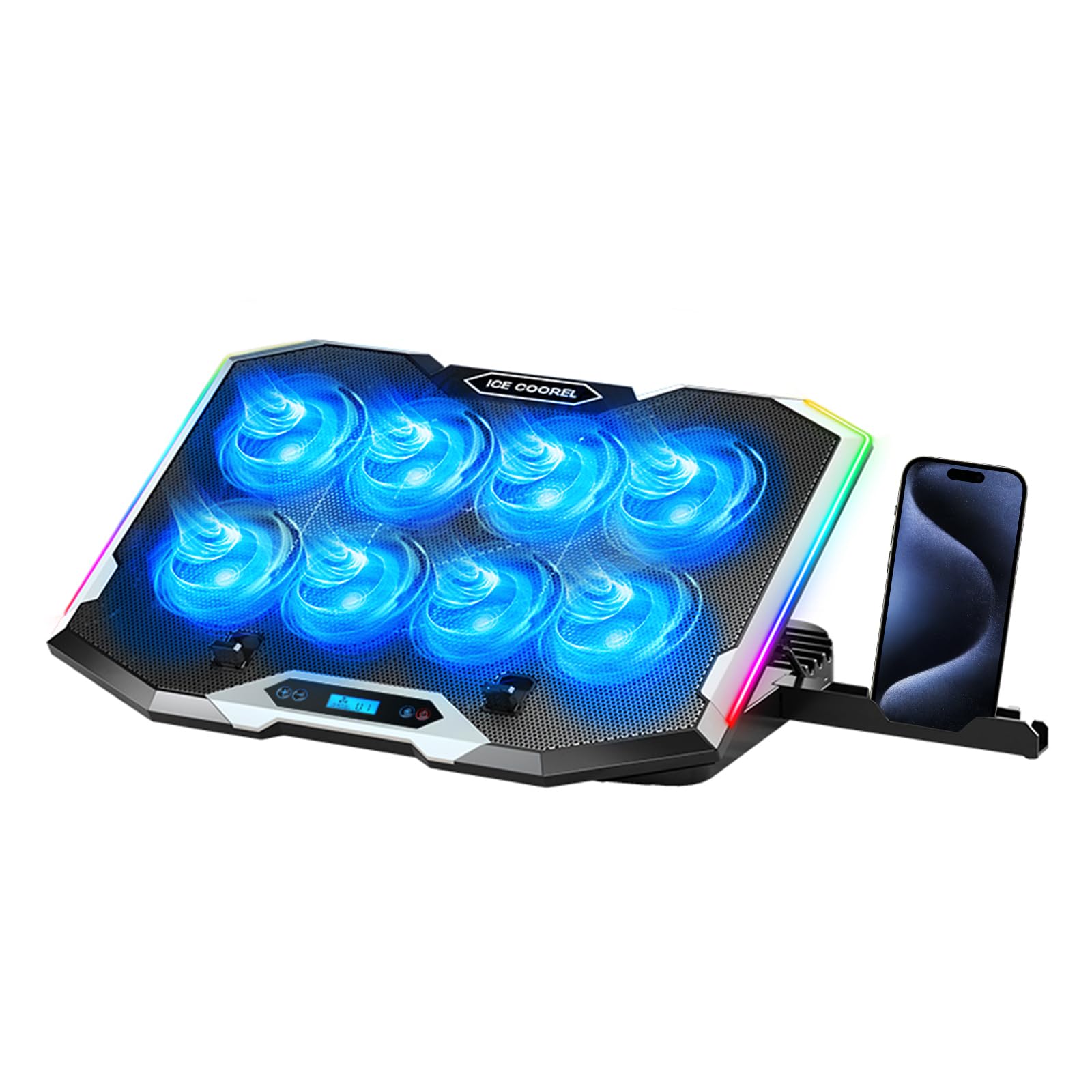 Laptop-Kühlpad mit 8 Kühlventilatoren, Kühlkissen für Gaming-Laptop-Lüfter 30,5-43,9 cm, Laptop-Kühlerständer mit 5 höhenverstellbaren Notebook-Kühler-Pads mit 2 USB-Anschlüssen